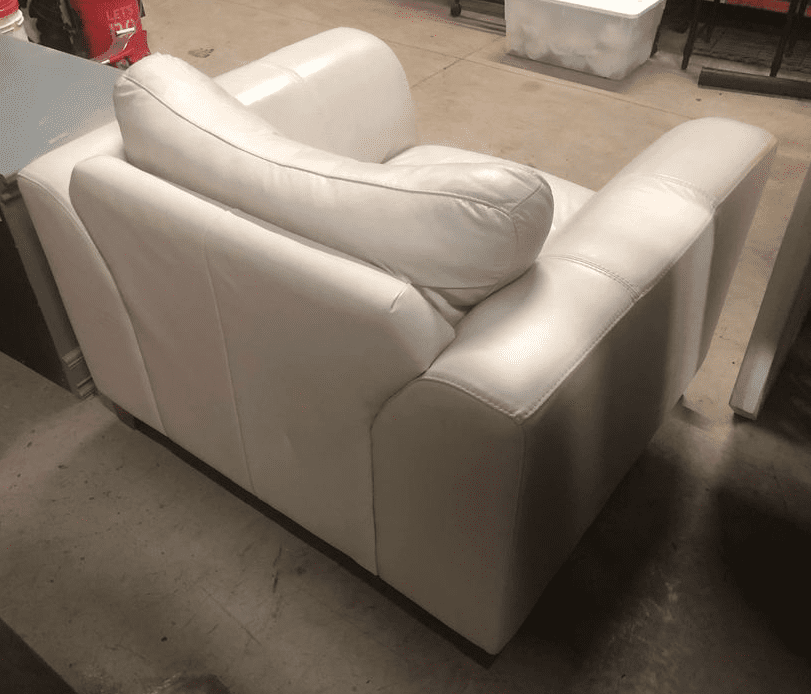 White leather chair back view